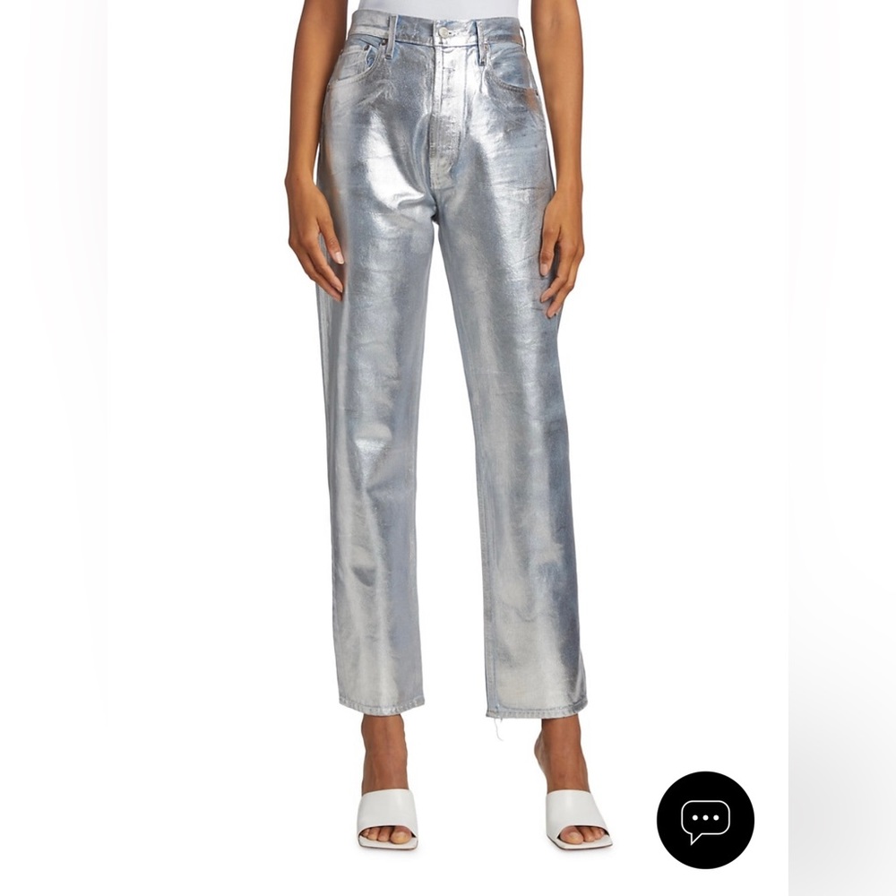 Agolde 90s Pinch-Waist High-Rise Metallic Straight-Leg Jeans